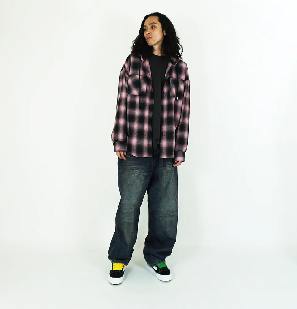 SK8ER ROCK - SKZ Bangchan Hombre Check Hoodie Shirt Pink - Image 2