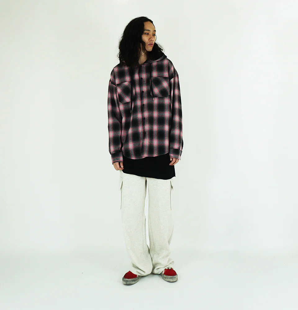 SK8ER ROCK - SKZ Bangchan Hombre Check Hoodie Shirt Pink - Image 5